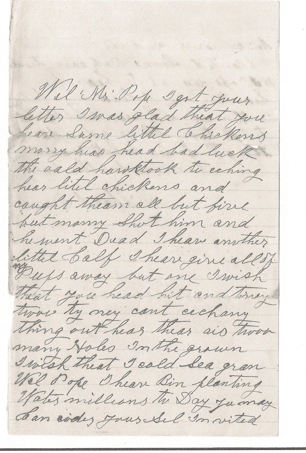 RM Davis Sr. Letter to Joseph Adams Pope