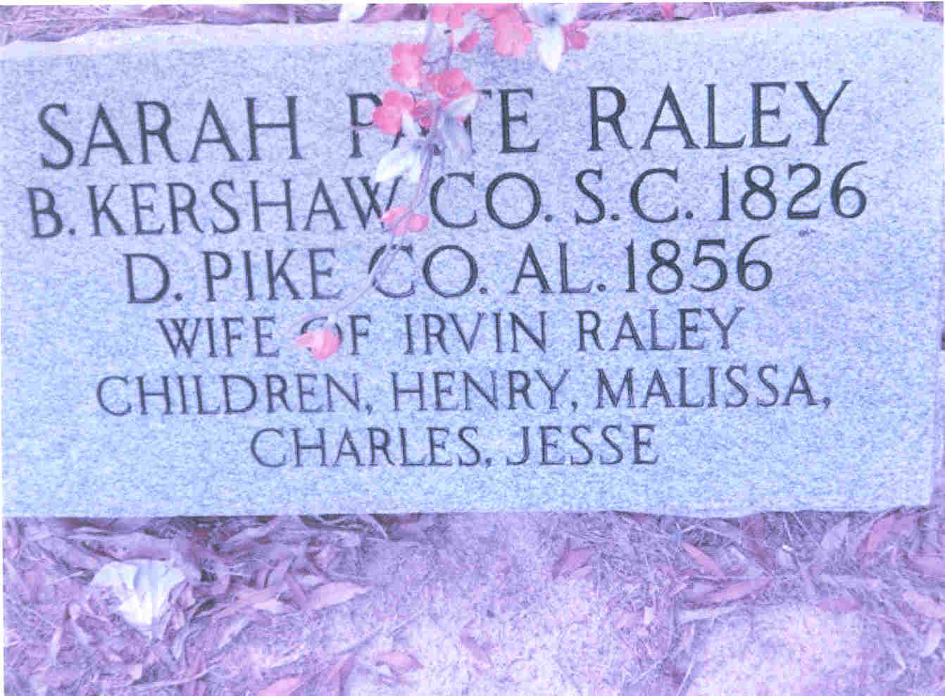 Sarah Pate Raley of Wife Ervin Raley 1826-1856